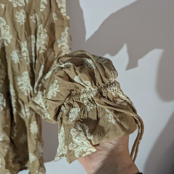 Bohera Floral Tan Boho Top Women's Size XL - Picture 5 of 8